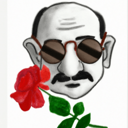 Gandhi ji with red rose and sunglasses